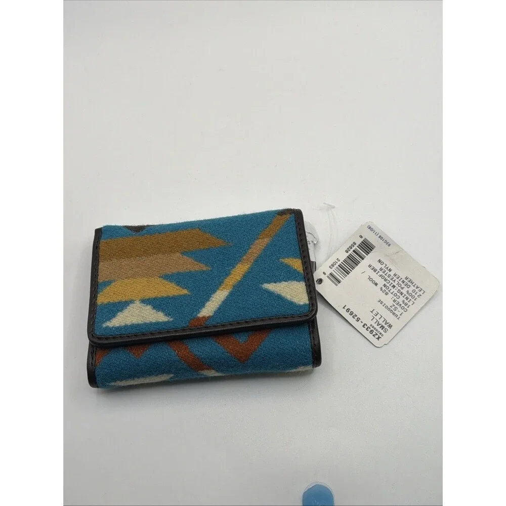 Pendelton Wallet Small Turquoise Geometric Pattern  Wool Southwestern NWT
